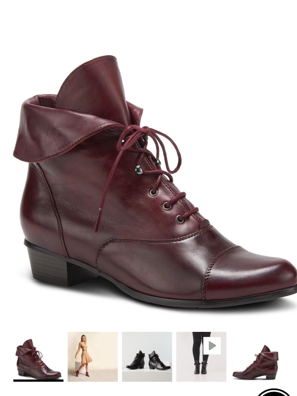 Spring Step Galil Lace-Up Bootie Bordeaux red leather granny retro 39 8.5